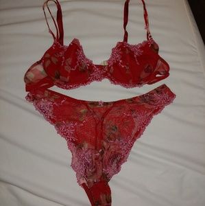 Maison Lejaby red floral bra & tanga set